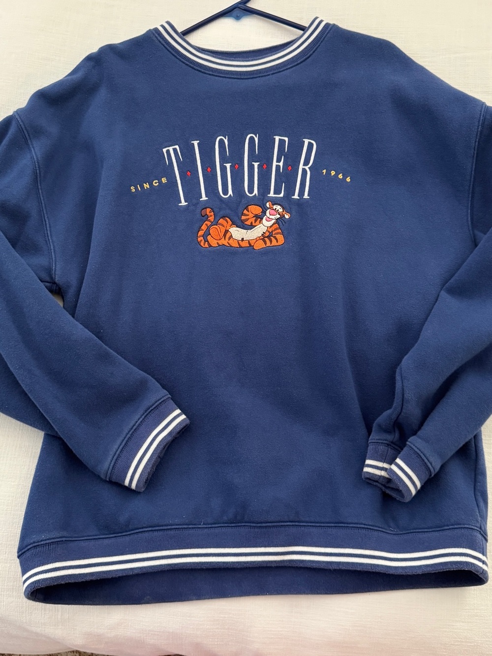 Disney Navy Tigger Crewneck Sweater with Orange Graphic